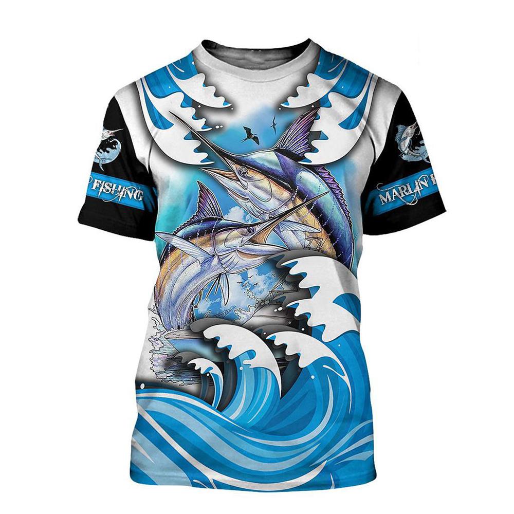 Vintage T Shirt for Mens Fishing 3D Print Outdoor Sports Short Sleeve Top Casual Man's T-Shirt Loose Tee Graphic Men Clothing