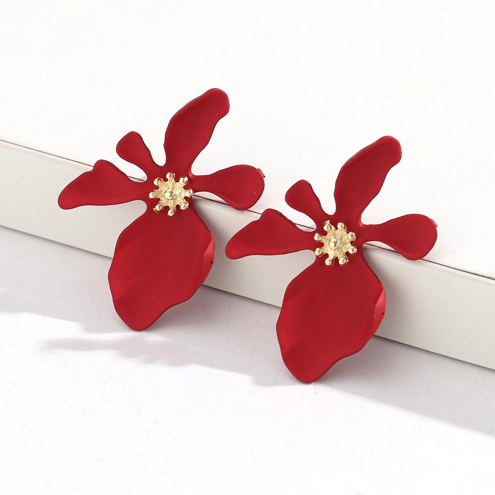 Fashion Elegant Matte Colorful Flower Stud Earrings for Women Vintage Floral Earring Statement Jewelry Accessories Vacation Gift