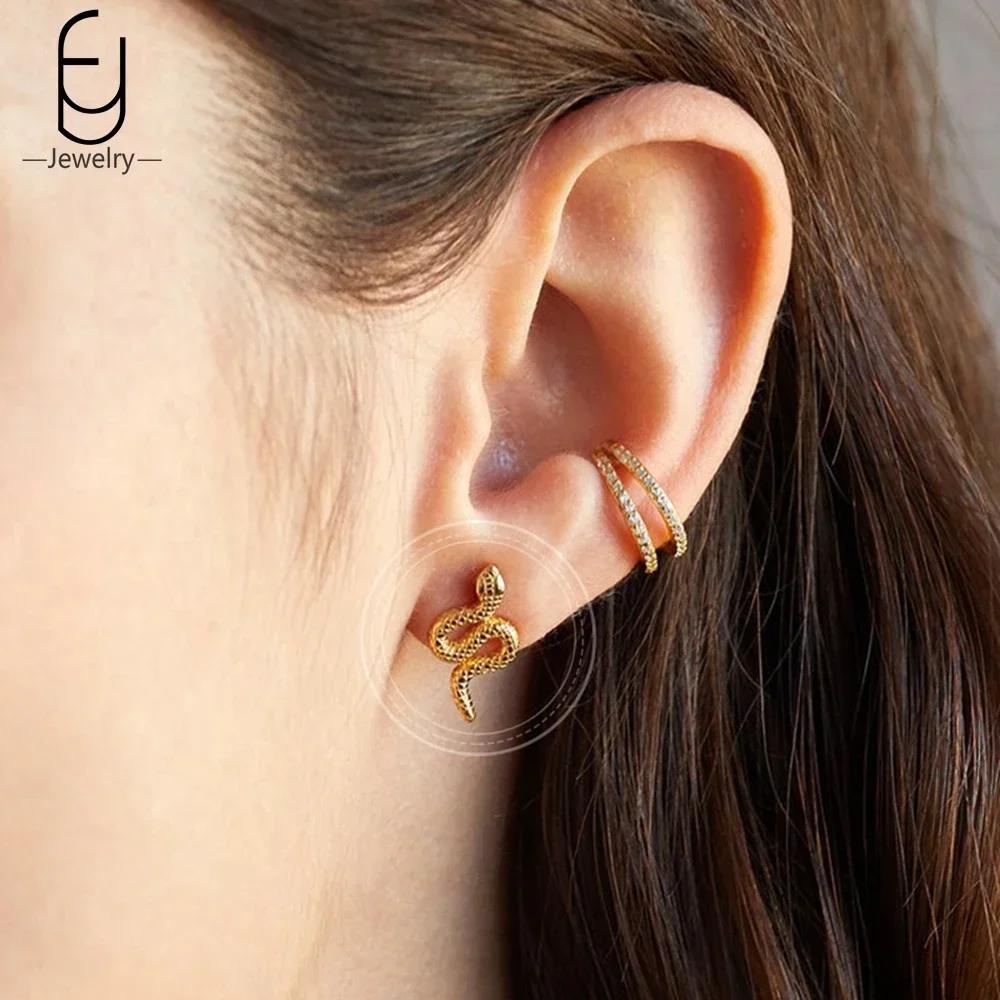 925 Silver Needle Vintage Snake Earrings Women Gold Round Ear Clips Punk Style Fashion Hoop Earrings Women Jewelry