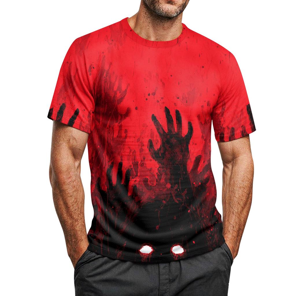 Men's Halloween Printed Round Neck Raglan Short Sleeve Top T-Shirt