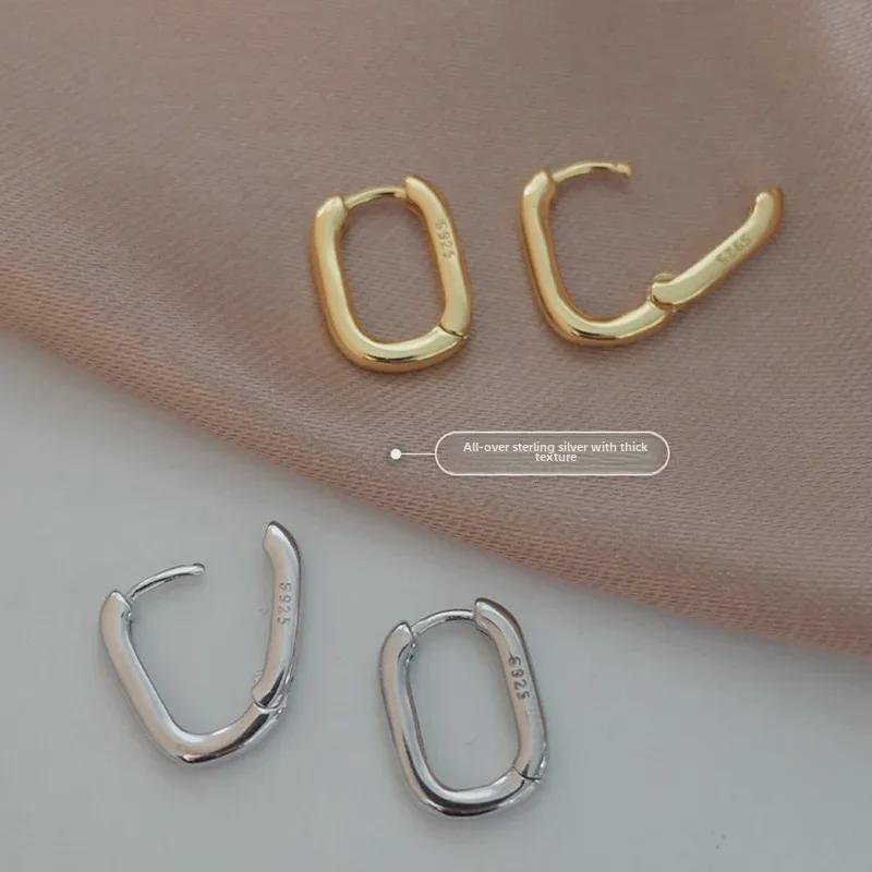 Trendy Retro Silver U-Shaped Oval Earrings for Women – Stylish, Simple, Cool Circle Design