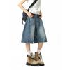 American Retro Denim Shorts Men's and Women's Summer New Loose Straight Pants High Street Trendy Brand Five-point Medium Pants