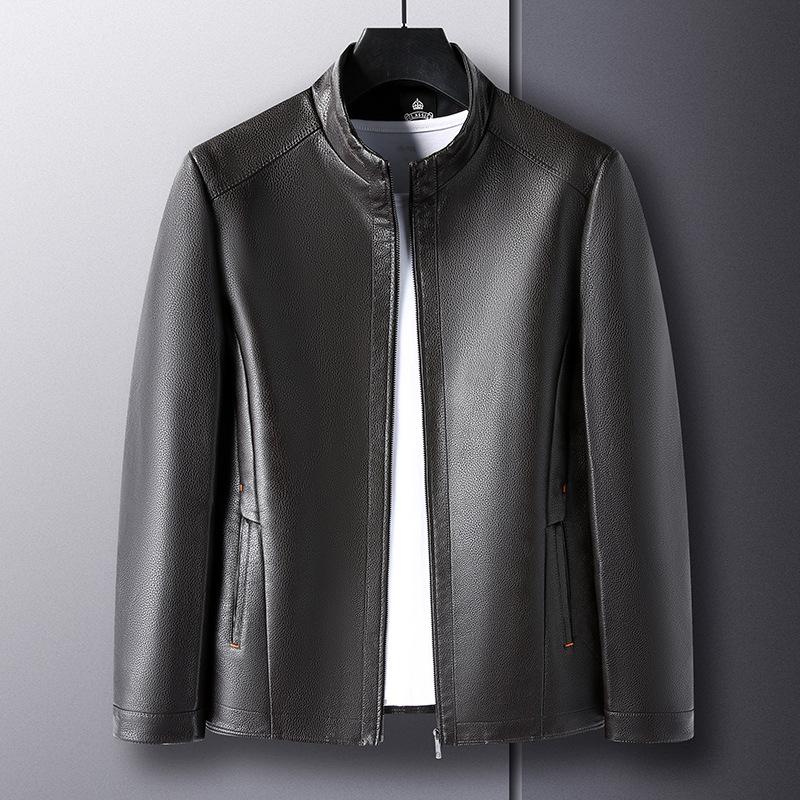 Giacca in pelle da uomo autunno e inverno nuova giacca in pelle morbida con colletto alla coreana Giacca in pelle casual ampia da uomo