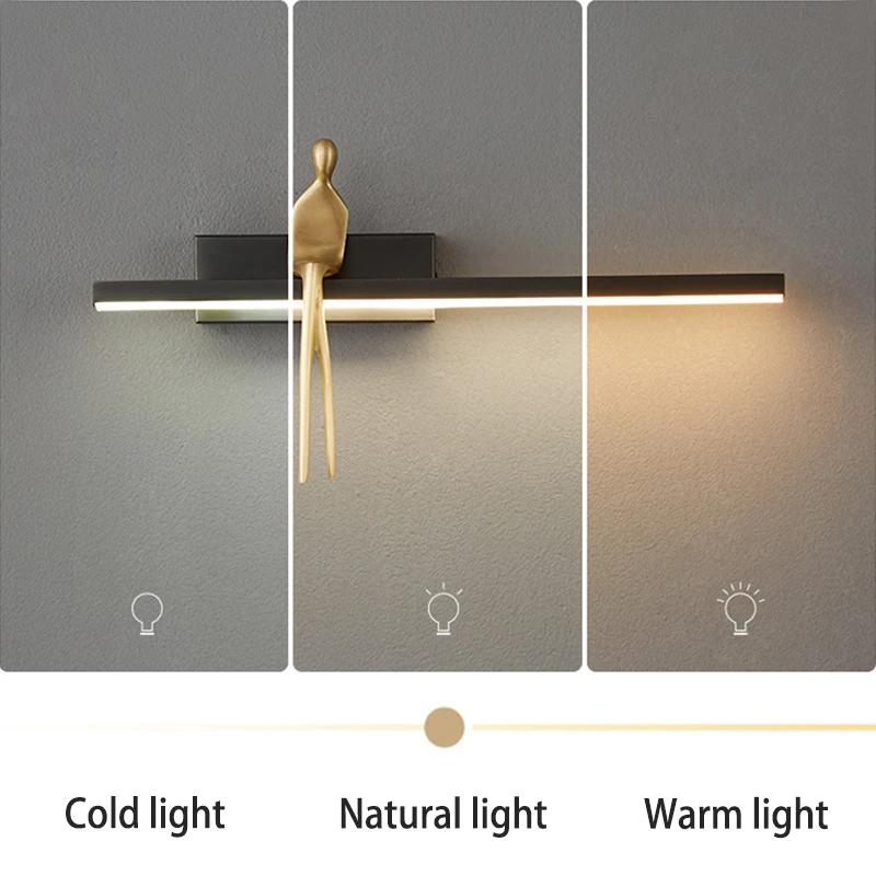 Nordic Light Luxury Bedroom Bedside Strip Wall Lamp Minimalist Living Room Hotel All-copper Wall Light 3 Color Dimming Lighting