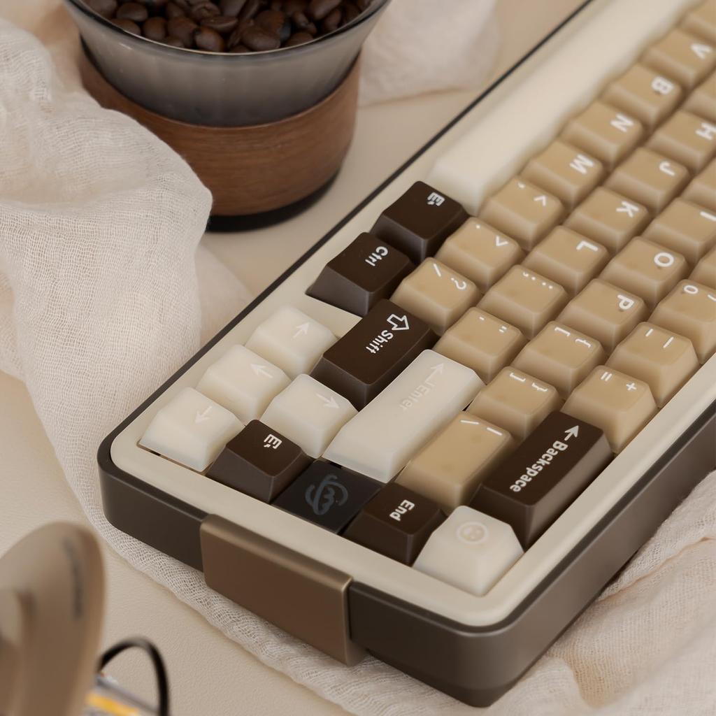 Retro PBT Keycap Set, 164 Keys, Cherry Profile Brown Keycaps, 60%, 65%, 75%, 100%, Dye-Sublimation Costom Keycaps for Cherry Gateron MX Switches,