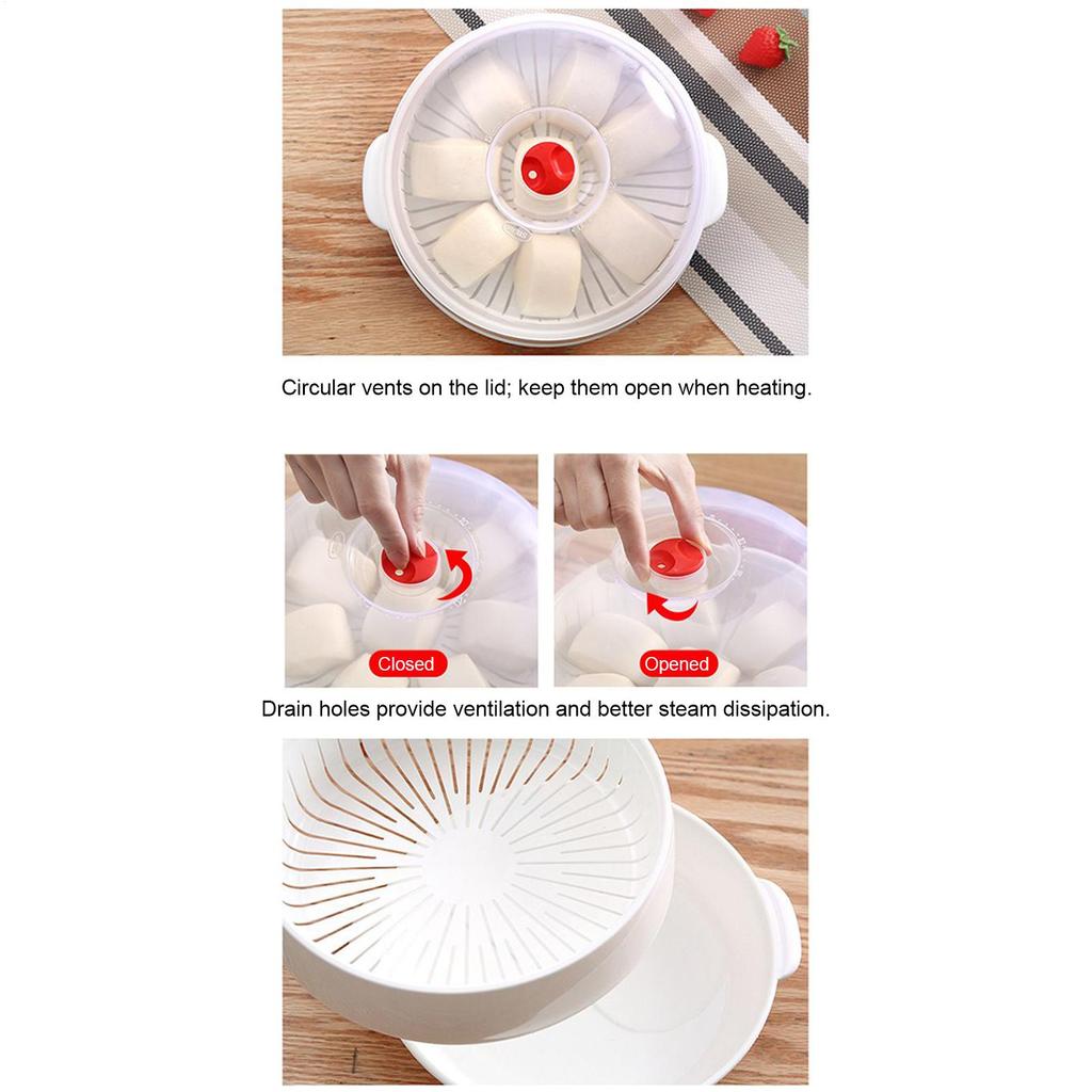 Microwave Steamer Food Grade Kitchen Steaming Heating Cooking Basket Microwave Heating Steamer with Lid for Veggies Buns Rice