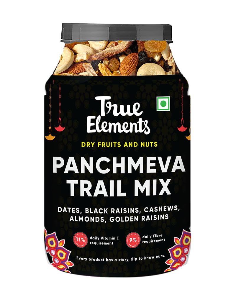 

True Elements Panchmeva 1.2kg - Fasting Special Trail Mix | Premium Dry Fruits | 5 Nuts - Almonds, Cashews, Dates, Raisins, Black Currant | Dry F
