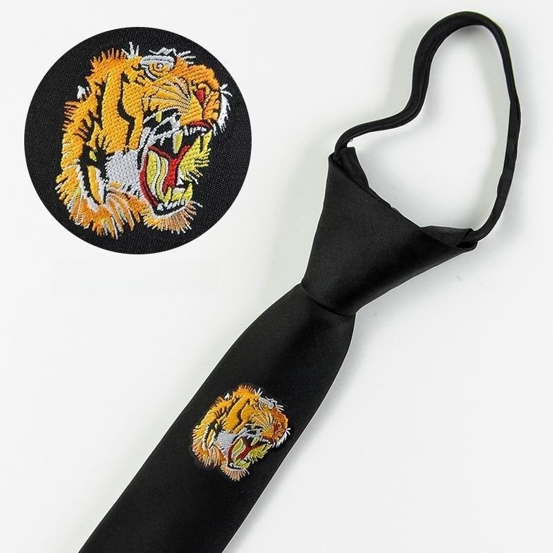 Tiger Head Embroidered Neck Tie For Kids With Striped Wool Material For School Or Casual Wear