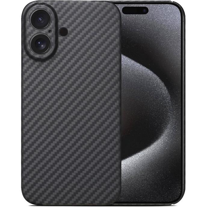 Ultra Thin and Lightweight Aramid Carbon Fiber Case for Apple iPhone 16 Plus Black