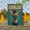 Vintage Exercise Motivational Metal Wall Art    Rustic Iron Tin Sign with Woman Silhouette Teal Background  Red Lettering F