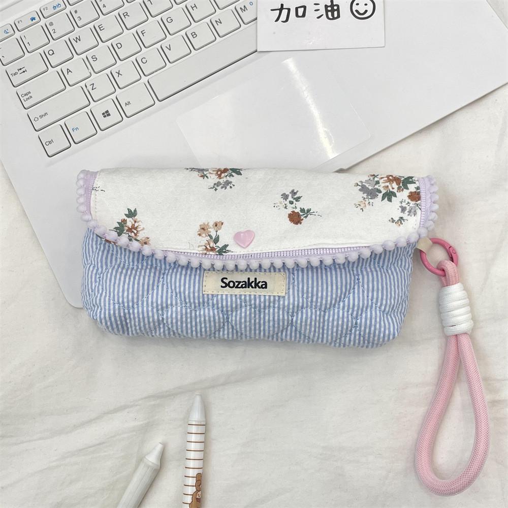 Korean Floral Pen Case With Polyester Material Large Capacity Student Stationery Organizer For Girls