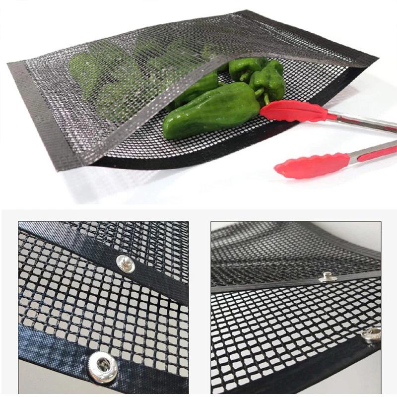 Non-Stick Mesh Grill Bag Barbecue Mat Reusable BBQ Grill Mat Vegetable Meat Cooking Pouch Heat Resistant BBQ Accessories Tools