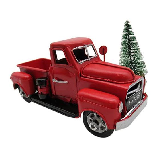 Truck Miniature Vintage Chic Metal Eye-catching Christmas Red Truck Decor for Home