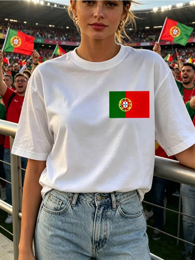 Portugal Flag Print Tshirt Unisexs Cotton Crewneck T Shirts Summer Oversized Sportswears Y2k Casual Running Short Sleeve