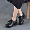 Johnature Pumps Genuine Leather Soft Soled Middle Heel Shoes Retro Versatile Lace Up Thick Heel Women's Shoes