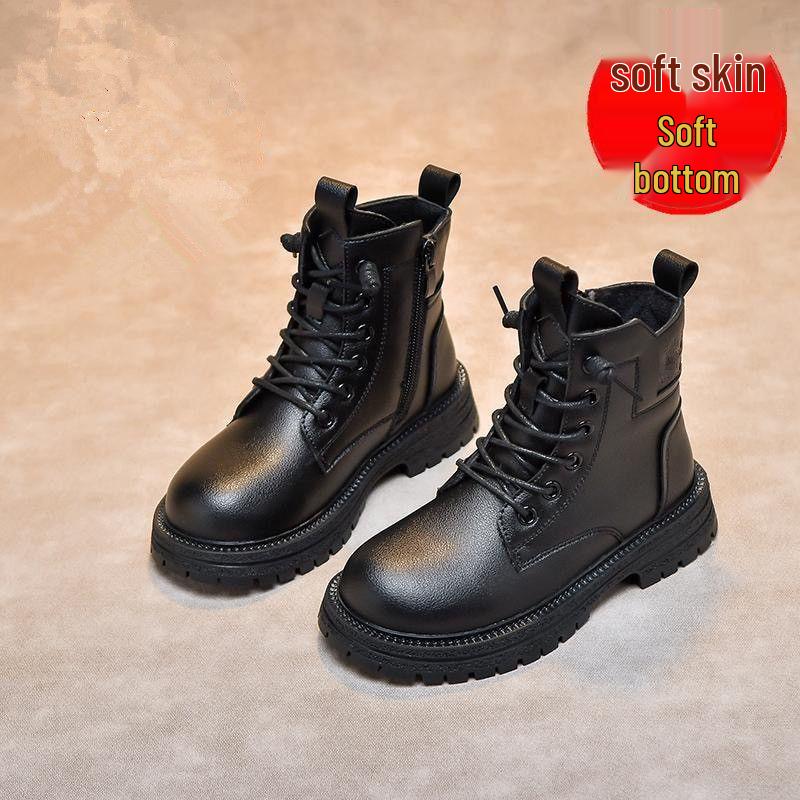 Children's Soft Leather Martin Boots: Autumn/Winter Girls' Fashion, Warm Velvet, British Style, Ankle Boots for Girls.