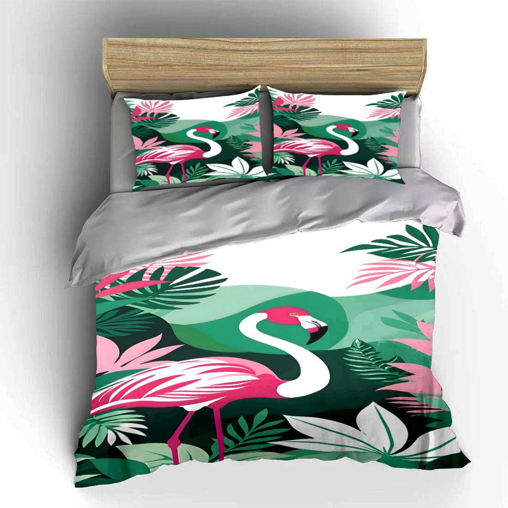 Pink Flamingos with Leaves. Bedding Sets Duvet Cover Sets Duvet Covers Pillowcases(1*Duvet Cover 2*Pillowcases Without Duvet Insert)