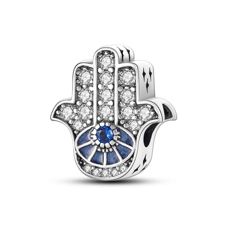 Sparkling Hamsa, All-Seeing Eye & Feather Three-Sided Charm Beads Fit Original Bracelets Accessories Diy Jewelry Gifts