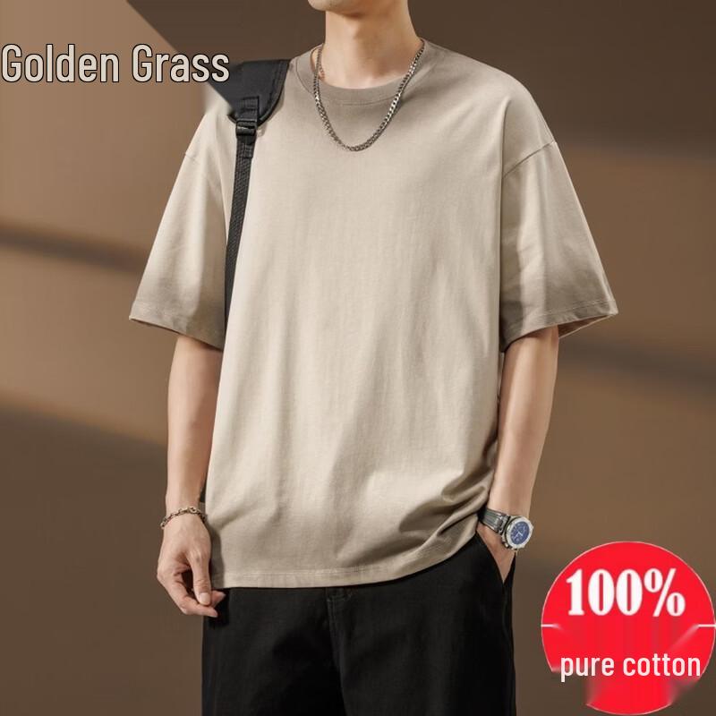 Jinjuan Men s Heavyweight Pure Cotton Short-Sleeve T-Shirt L
