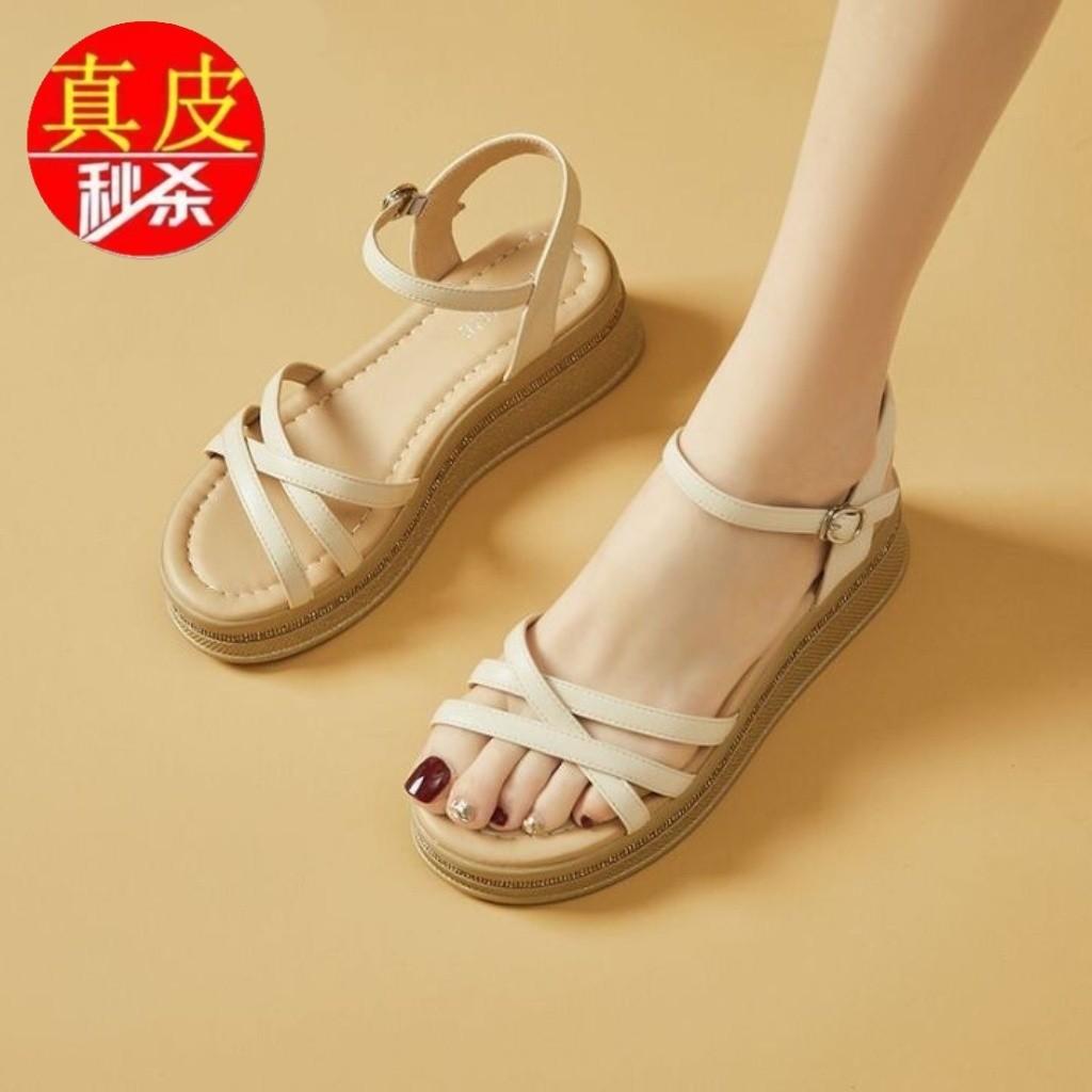 

Wedge heel platform sandals women s new fashion leather soft sole women s casual Roman muffin sandals 40
