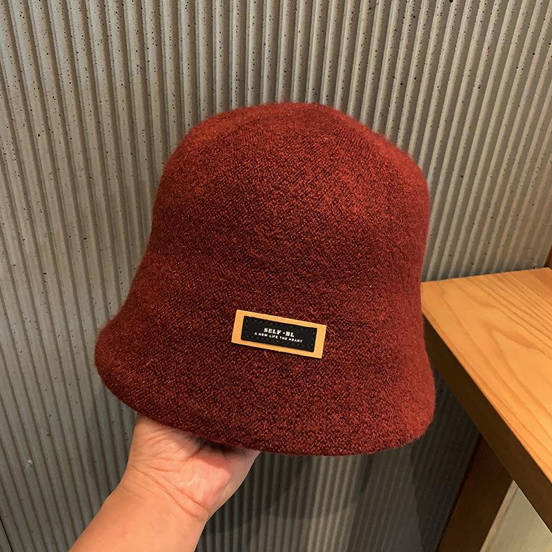 Japanese Ins Simple Letters Woolen Retro Bucket Hat Autumn and Winter Women Fashion Versatile Solid Color Fisherman Hat