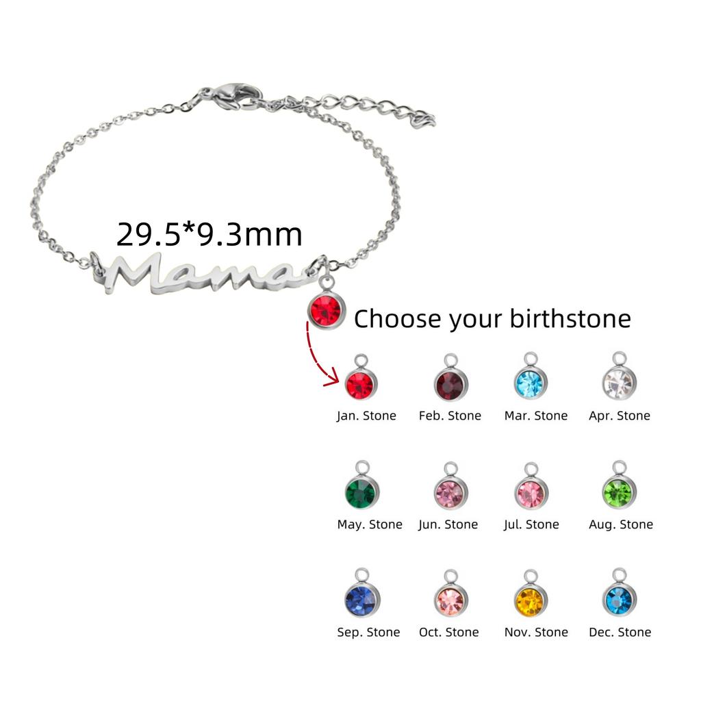 Jeshayuan New Letter Mama Bracelet with Birthstone for Women Gifts for Mother Dainty Zircon Bracelet Jewelry Gifts for New Mom