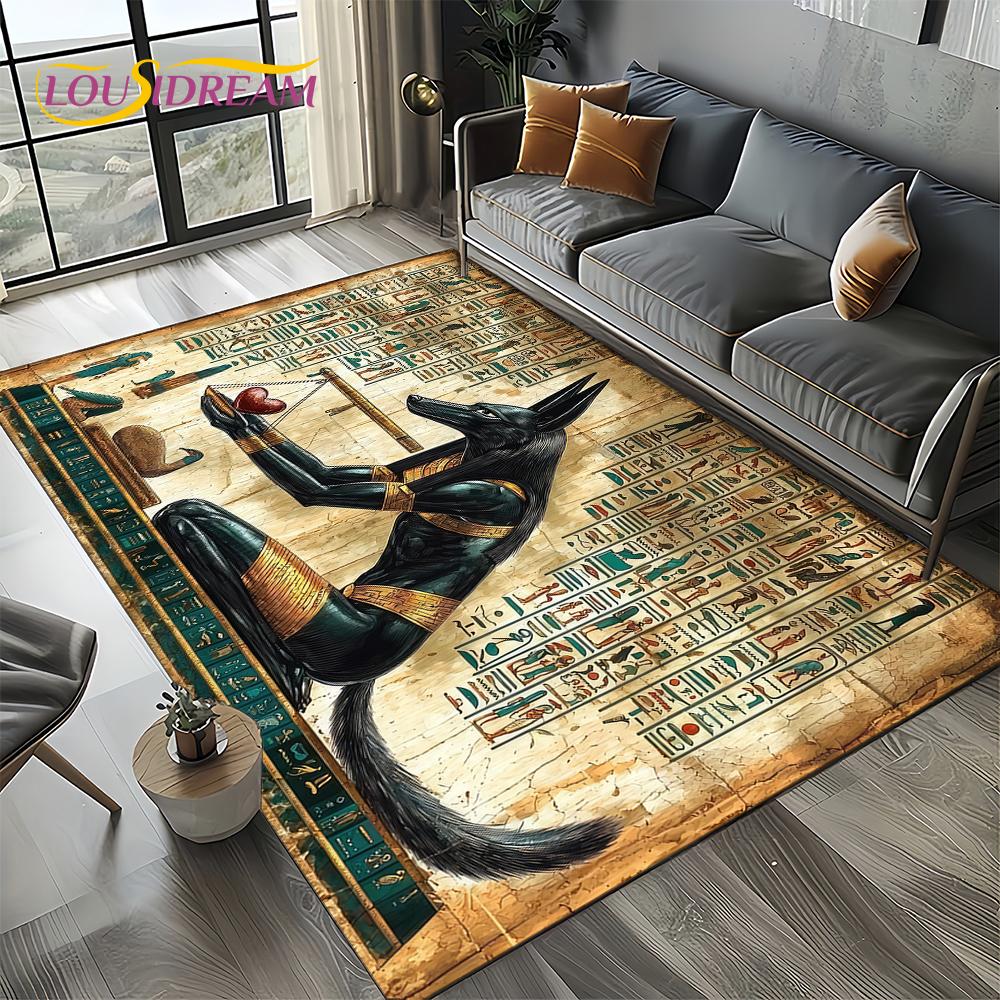 Ancient Egypt Death Anubis Pharaoh Horus Mythology Carpet Rug for Living Room Bedroom Home Sofa,Area Rug Non-slip Floor Mat