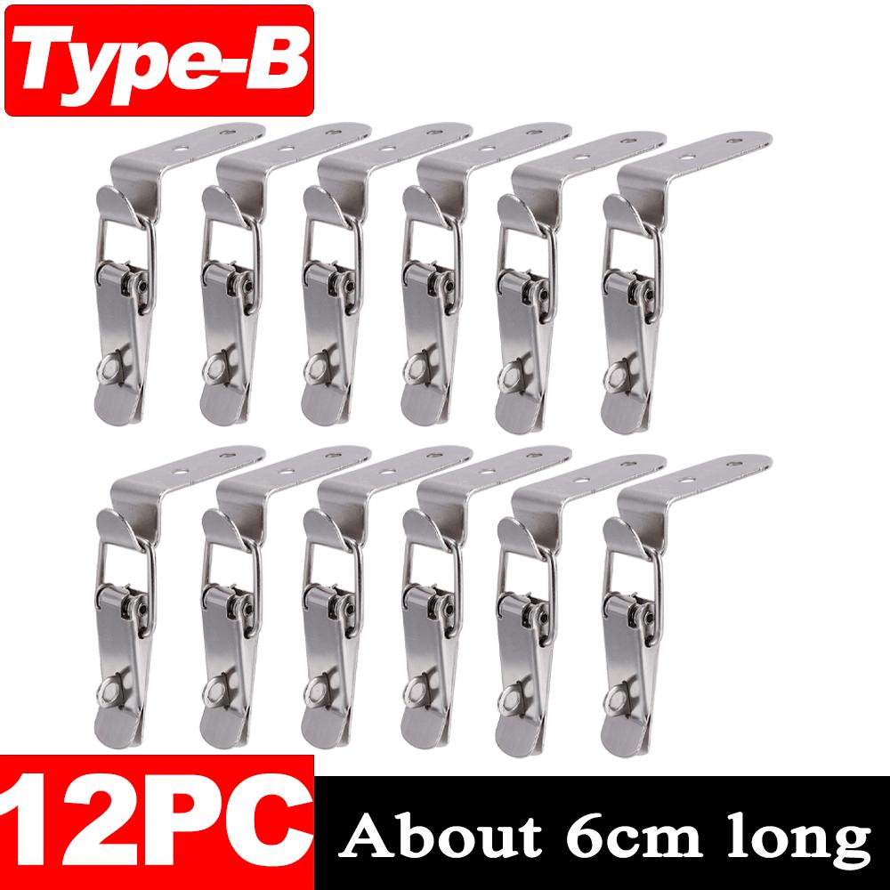 1/12Pcs 90 Degree Duck-mouth Buckle Hook Lock Silver Metal Spring Hasp Latch Catch Clamps Wooden Box Loaded Draw Clasp Hardware