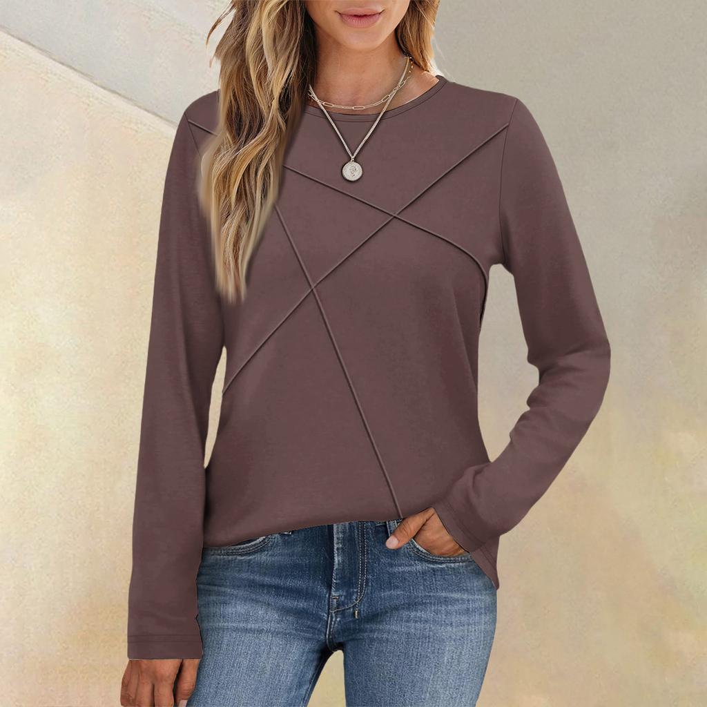 Fashionable Women's Long-sleeved Round Neck Casual  Pleated Loose Top