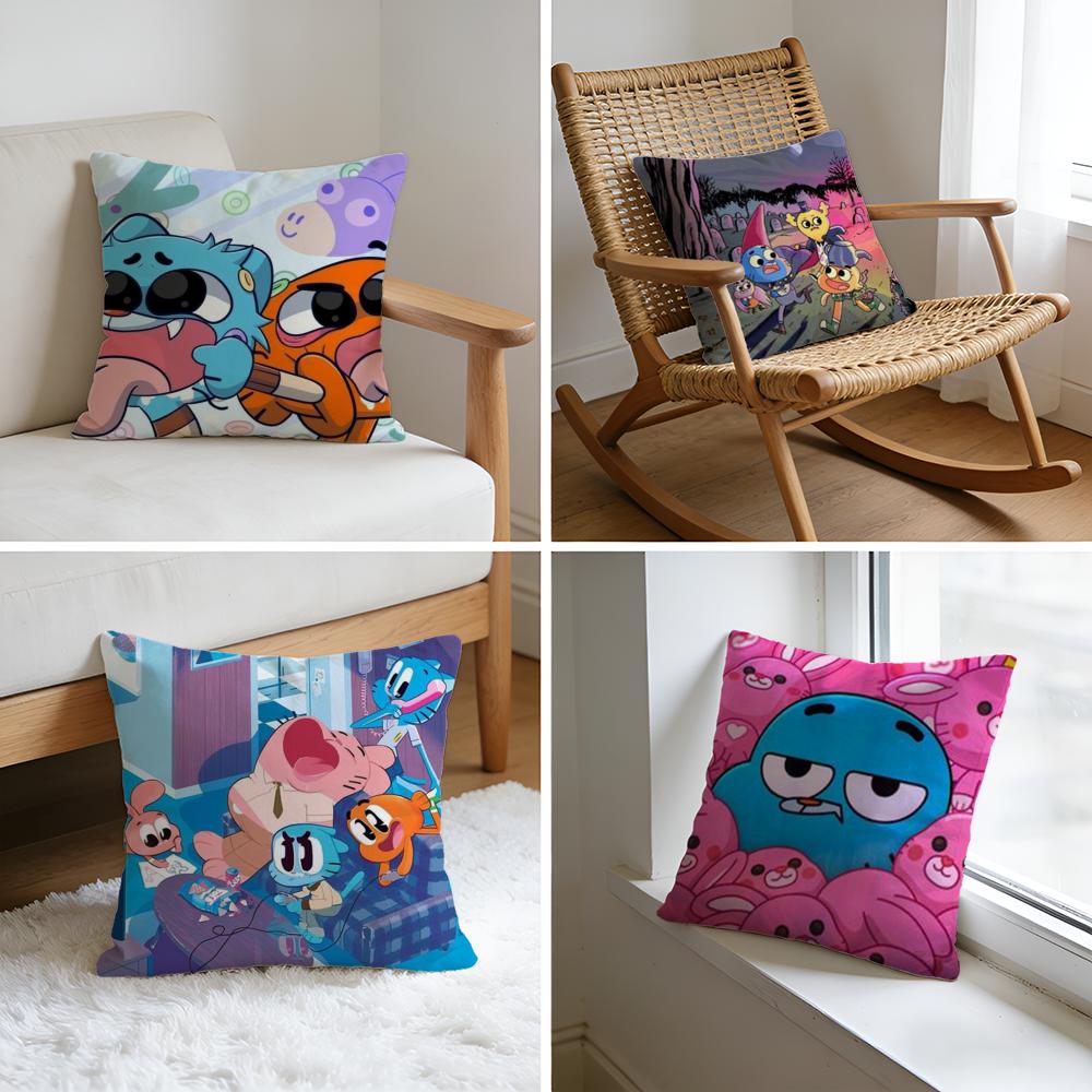 Cushion Cover Washed Linen Soft Breathable Decorative Case For Sofa Home Cartoon GGumball DDarwin Pillow cover