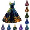 Halloween Print Dress Women Sleeveless Spaghetti Strap Dress Off Shoulder Fit and Flare Dress Casual Party Dress