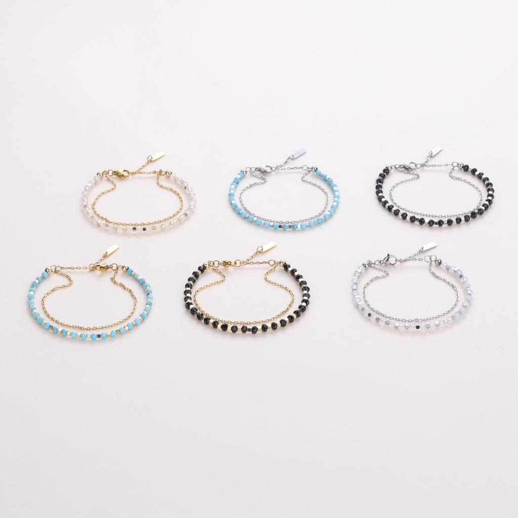 Koai Cut Black October Power Stone Bracelet for Women Tourmaline, Birthstone, Double-Layer