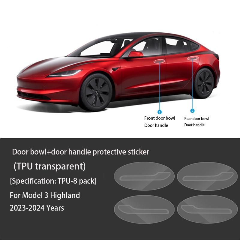 For Tesla Model 3 Highland 2024 Front Door Rear Door Extended Protective Film Invisible Car Clothing TPU Lamp Film SetDecoration