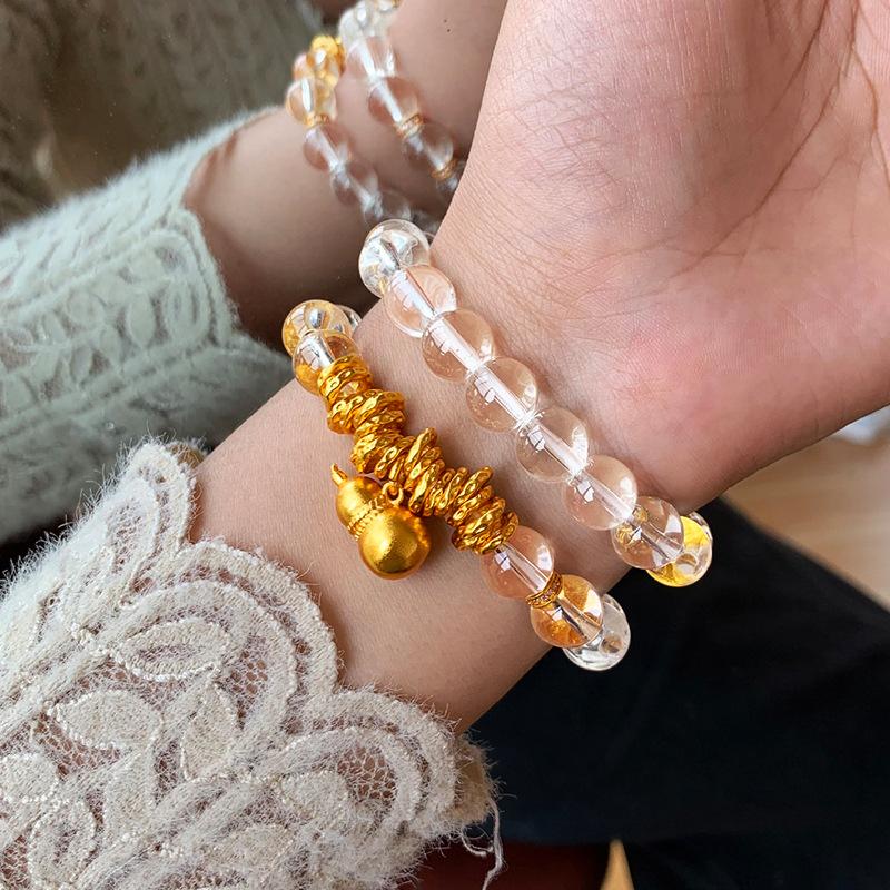 Natural Crystal Zircon Gourd Beaded Bracelet, New Chinese Temperament Fashion Bracelet, Niche Light Luxury High-end Jewelry.