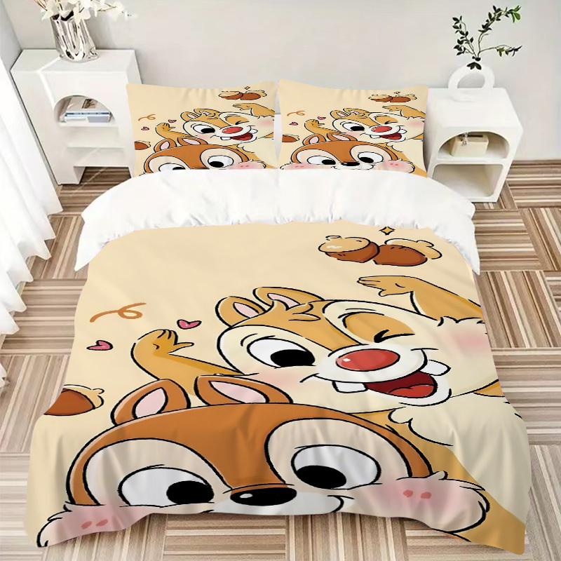 3pcs Chip 'n' Dale Printed Bedding Set, Breathable And Soft, Machine Washable, Christmas Gift, Suitable for Bedroom Decoration, 071