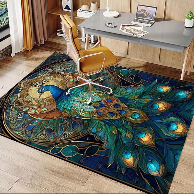 1PC Peacock Stained Glass Extra Large Non Slip Floor carpet, Office, family, Studio   Large Area Rug Indoor Rugs, Bold Statement Piece