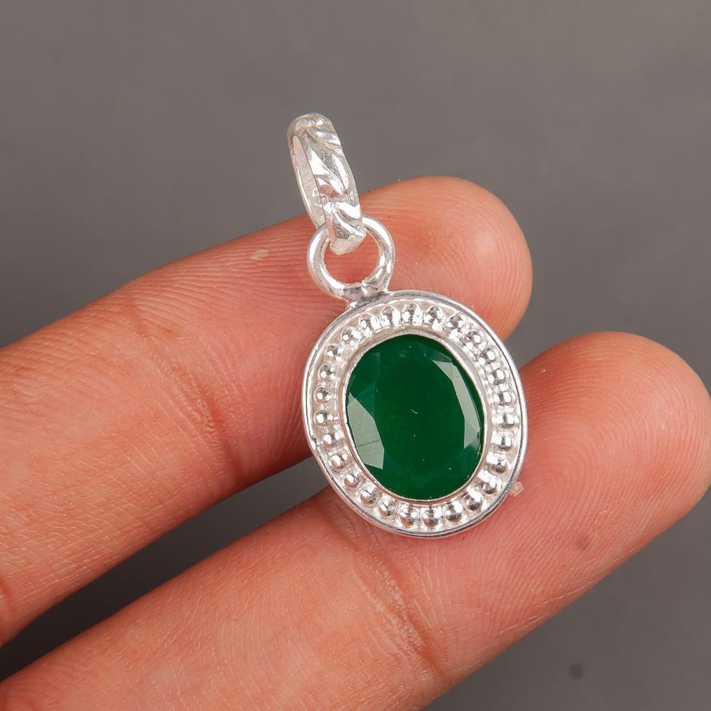 Green Onyx Gemstone 925 Sterling Silver Jewelry Handmade Women Gift Pendant1.20" PP-7-17