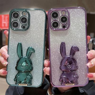 Shining Glitter 3d Rabbit Phone Case For Iphone 14pro Max 13 12 11 Pro Max 14 Plus 11 Shockproof Soft Plating Bumper Back Cover