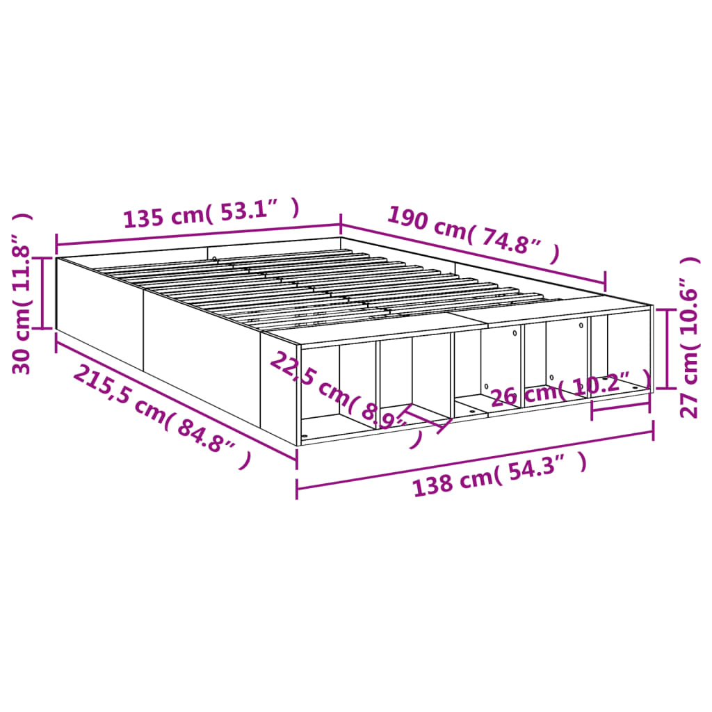 Bed Frame Concrete Grey 135x190 cm Particleboard