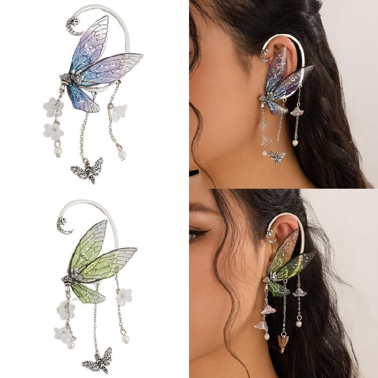Butterfly Charm Drop Earrings Alloy and Resin Earwear Earbone Clip Decoration Perfect for Modern Women's Daily Party Use
