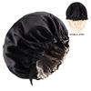 Dual-Layer Satin Sleep Cap with Adjustable Buckle, Reversible Solid Color Design - Elastic European/American Shower Cap
