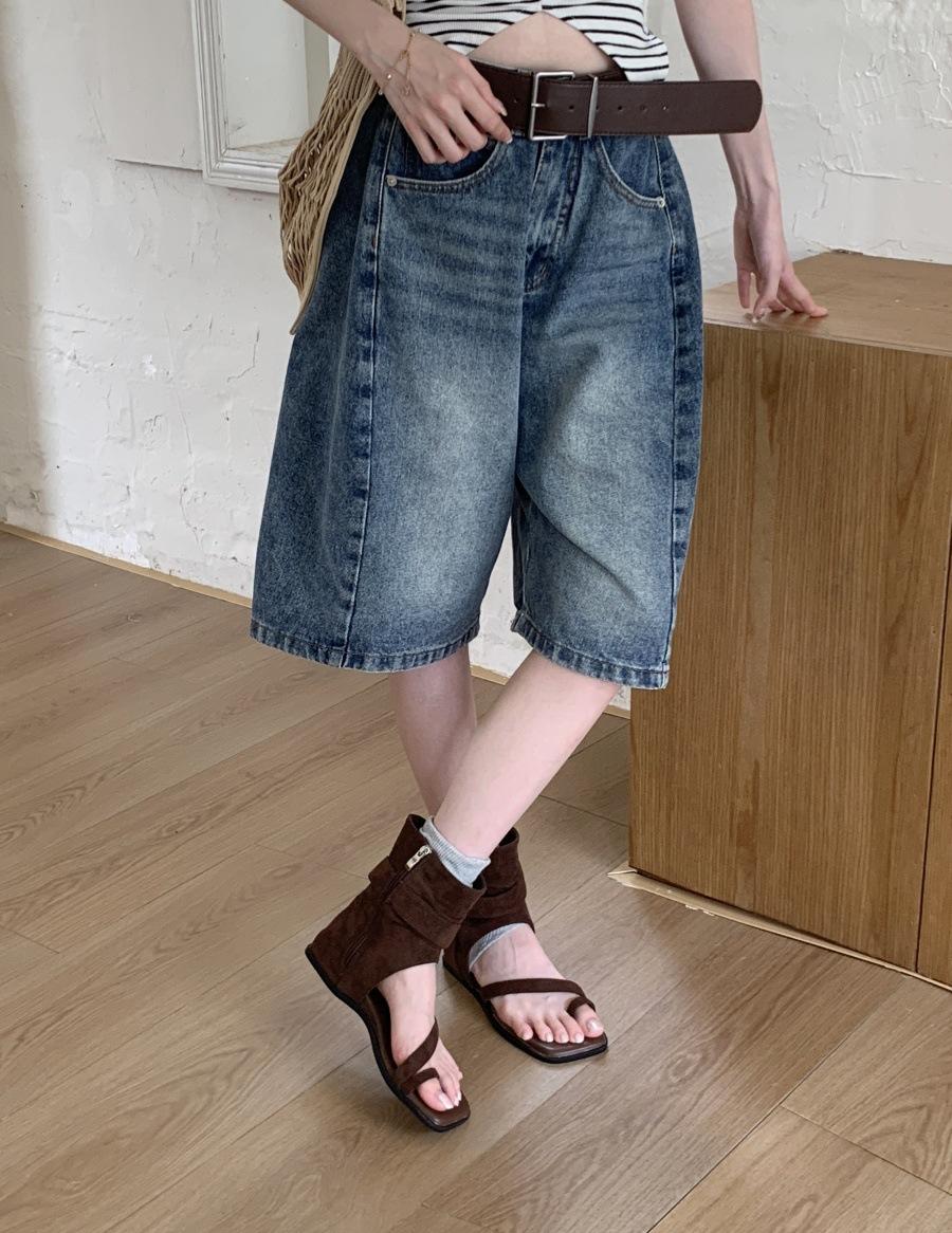 

Roman new open-toed sandals high-top belt buckle cover toe mid-tube women s shoes inner height increase fashion hollow cool boots 39 коричневый