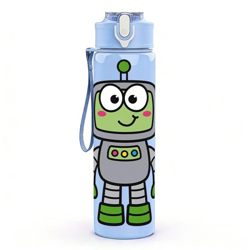 1PC Funny Green Space Robot 750ml Color Plastic Sports Water Bottle Leakproof Flip Straw Lid Suitable for Sports Office Home Use
