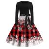 Christmas Print Flare Dress For Women Long Sleeve Dress Hollow Party Casual Dresses