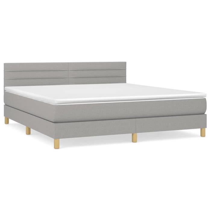 3140713 vidaXL Lit à sommier tapissier avec matelas Gris clair 180x200cm Tissu