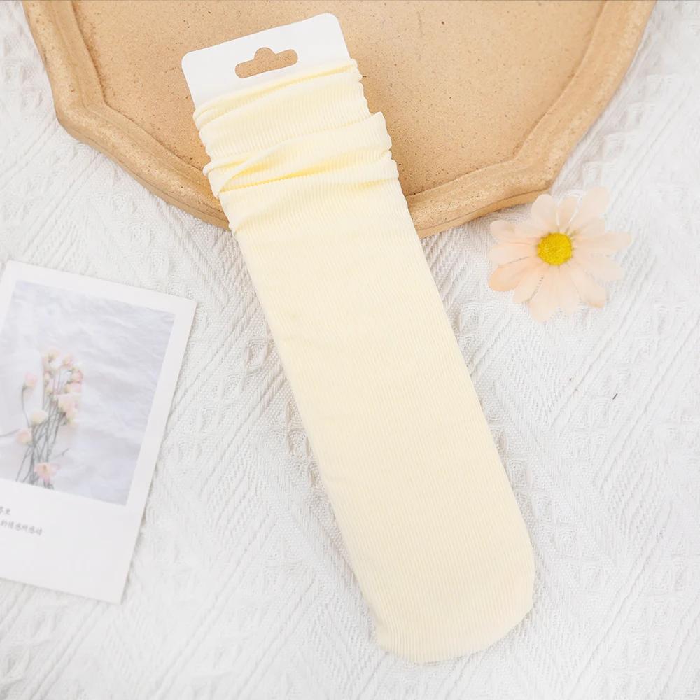 Women Colorful Loose No Pilling Socks Knitting Rib Ice Thin Spring Summer Female Socks High Tube Streetwear College Style Sock