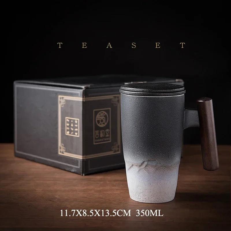 For Ceramic Mugs Retro Tea Cup Luxury Large Capacity With Cover Wooden Handle Office Thermal Mug Personalized Gifts Home Drinkwa
