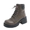40-43 Large Size Shoes Platform Thick Heel Short Boots Autumn and Winter New Women's Boots Retro Lace-up Belt Buckle Boots Foreign Trade Shoes