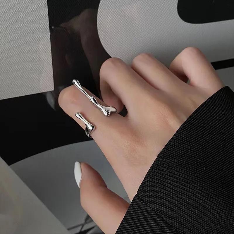 Gothic Punk Pearl Irregular Twining Rings For Women Vintage Copper Color Adjustable Ring Set Ins Style Jewelry