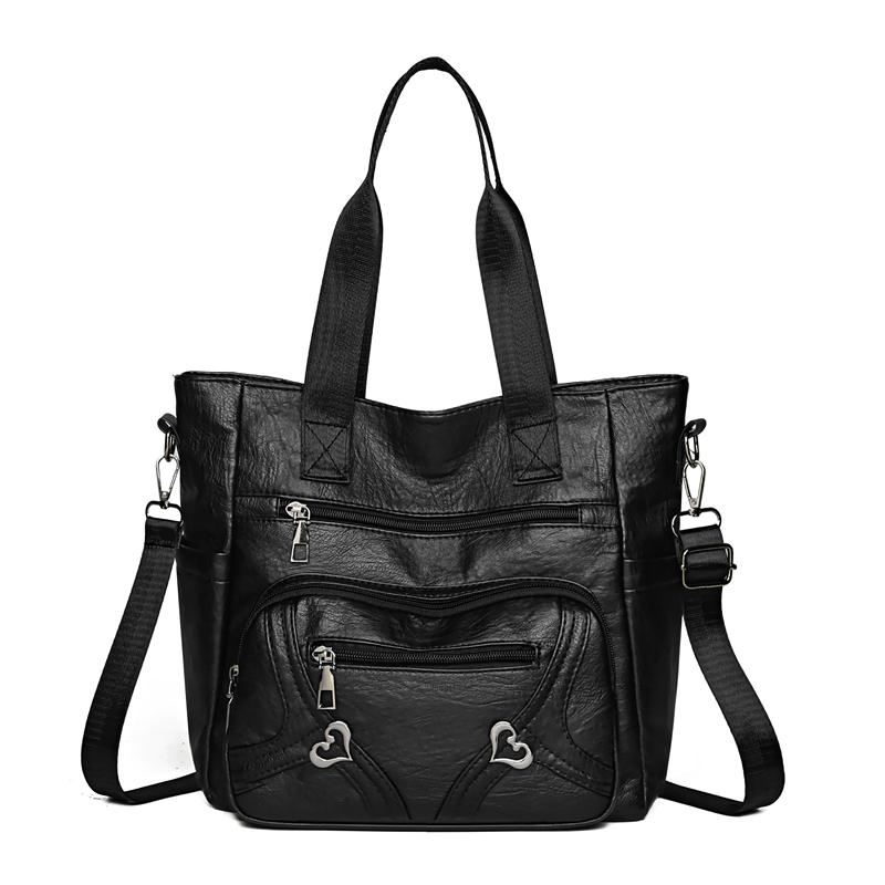 

2026 New Large-capacity Soft Leather Fashi Shoulder Middle-aged Mother Bags Retro Simple PU High-end Portable Bag Sac A main чорний